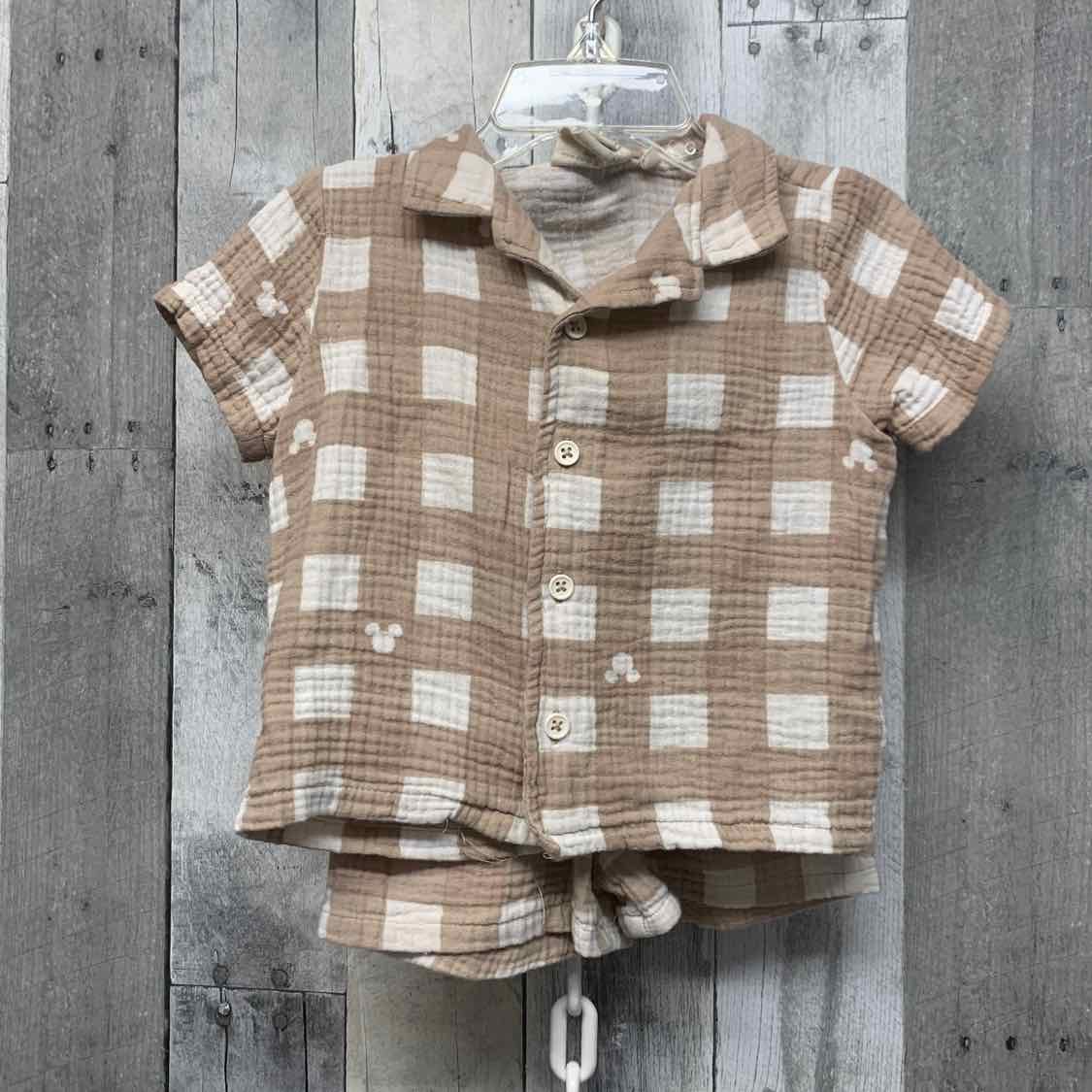 Size 18 Months Tan Plaid Disney Shirt/Shorts