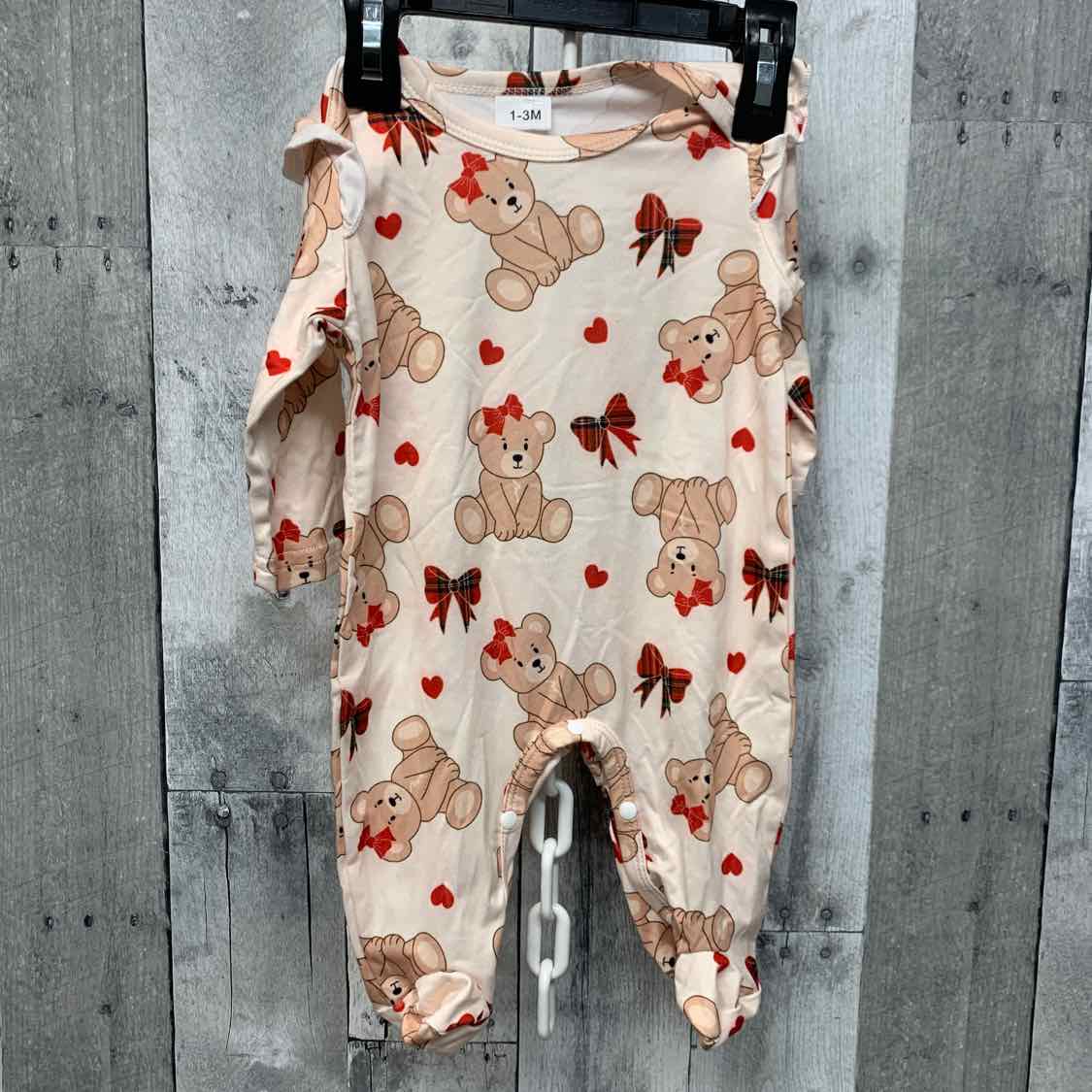 Size 0-3 Months Tan/Red B Brand Footy PJs