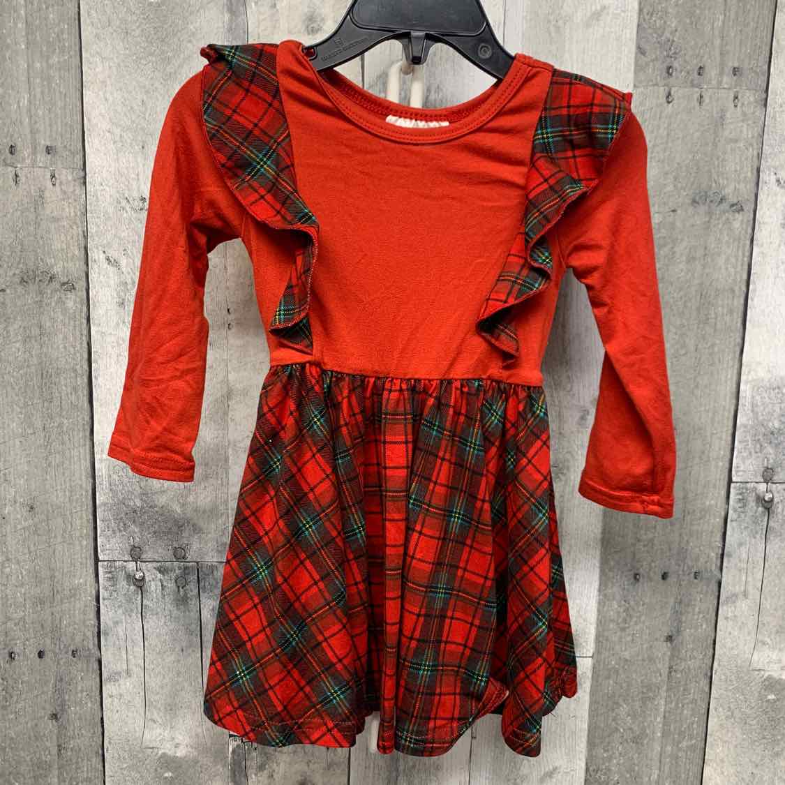 Size 12-24 Months Red Plaid Dot Dot Smile LS Dress