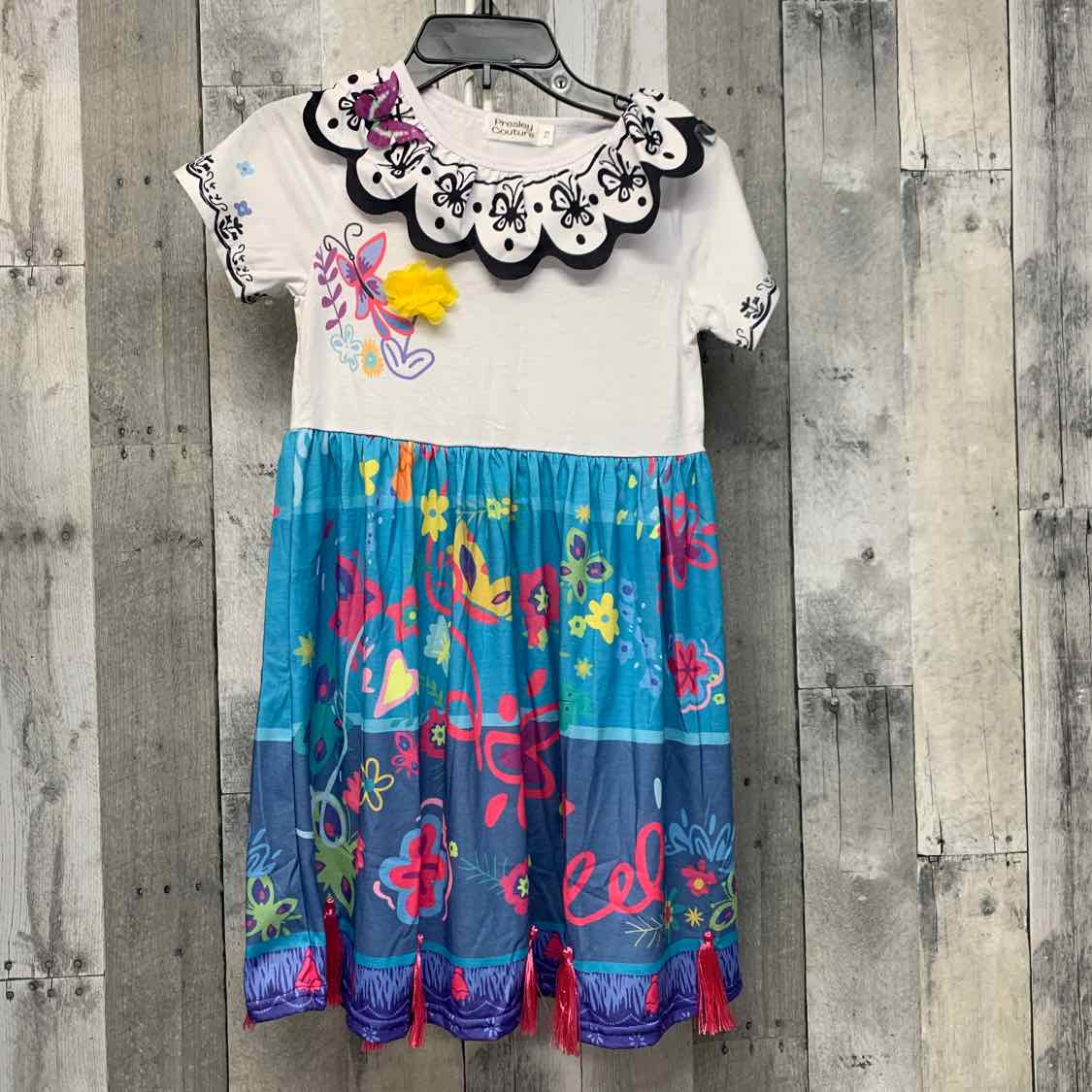 Size 7/8 White/Teal Presley Couture Dress