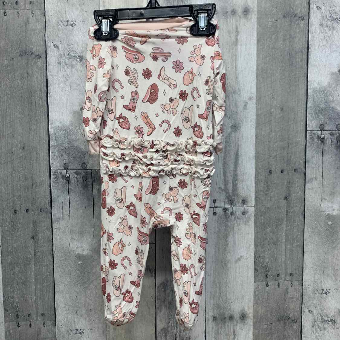 Size 0-3 Months White/Pink Bamboo Footy PJs