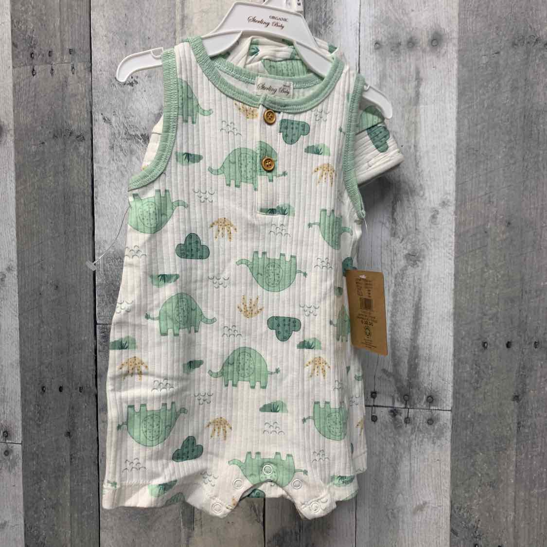 Size 9 Months White/Green B Brand Romper
