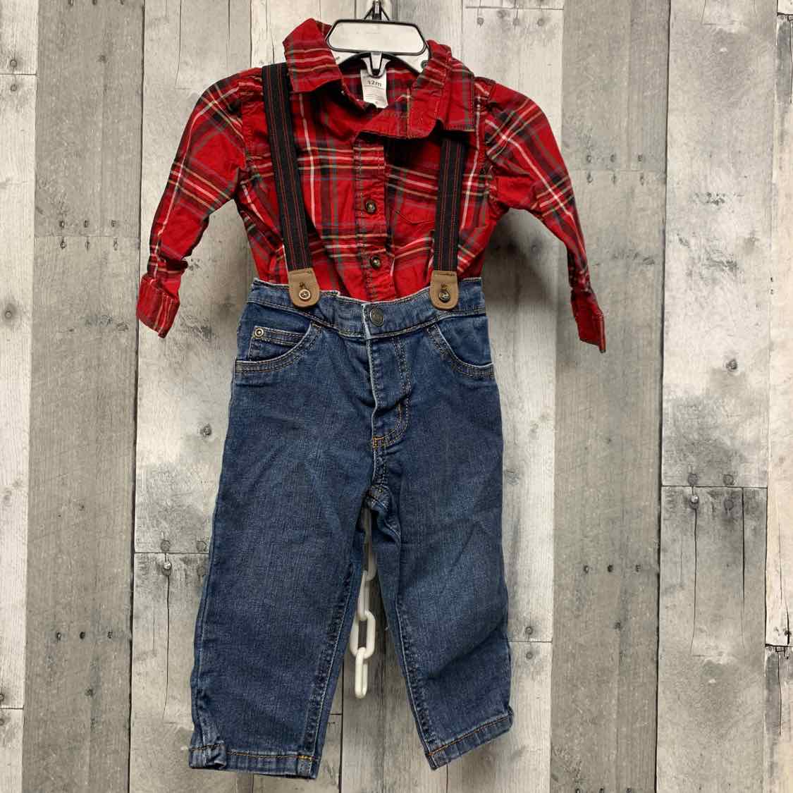 Size 12 Months Denim/Red Carter's Shirt/Pants