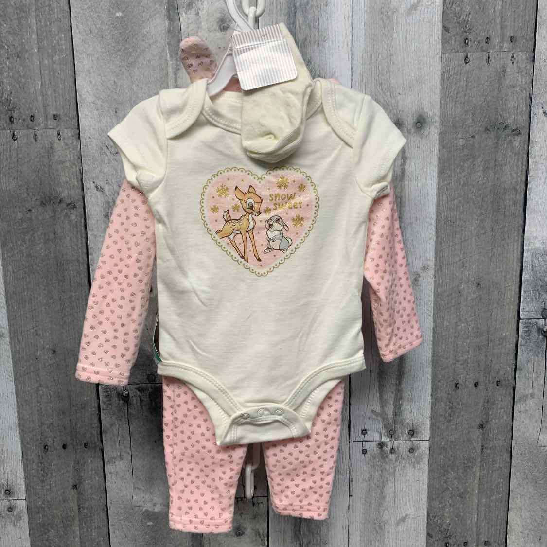 Size 0-3 Months Ivory/Pink Disney Shirt/Leggings