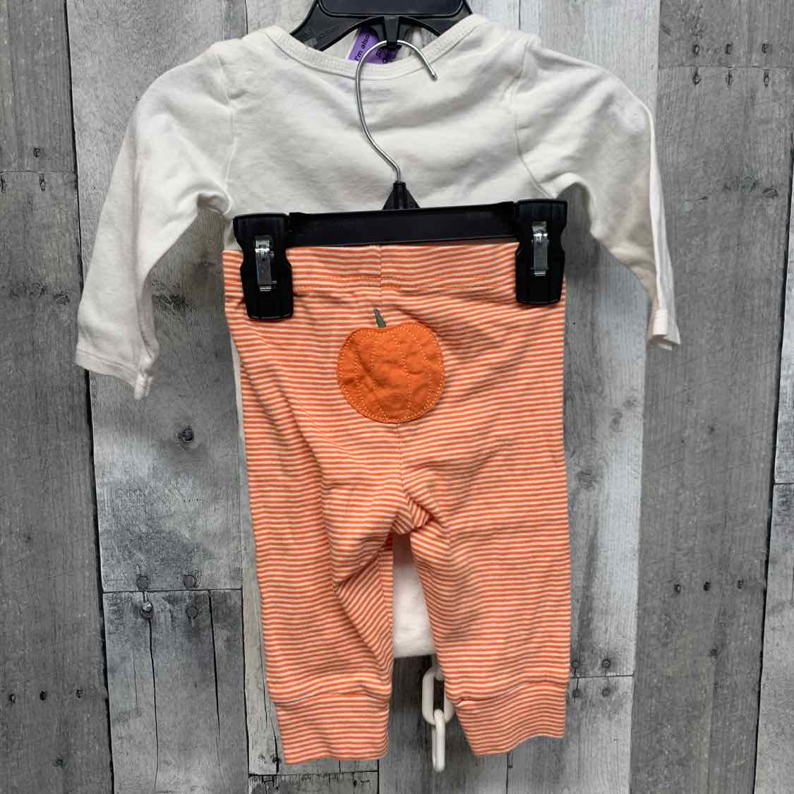 Size 6 Months White/Orange Just One You Shirt/Leggings