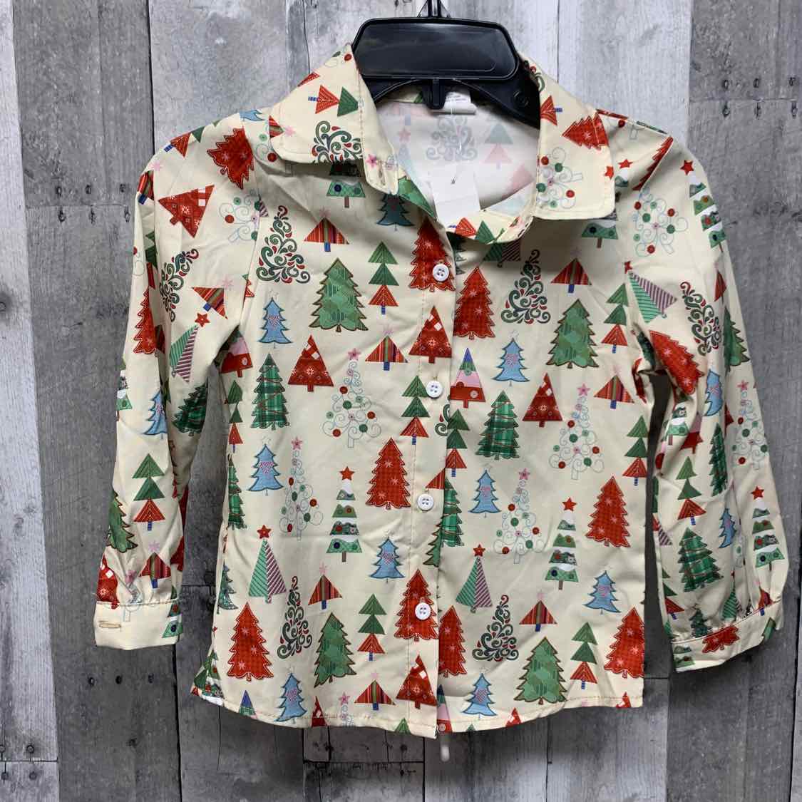 Size 4T Ivory Graphic Boutique Brand LS Button Up