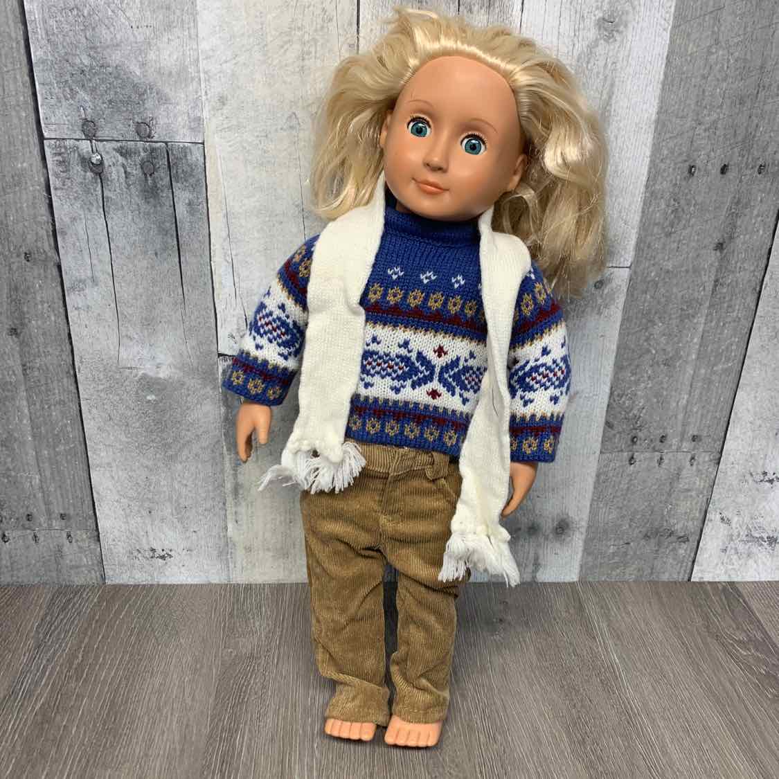 3pc 18" Blue Knit Sweater Shirt/Pants/Scarf for Boy Doll - OodlesCB