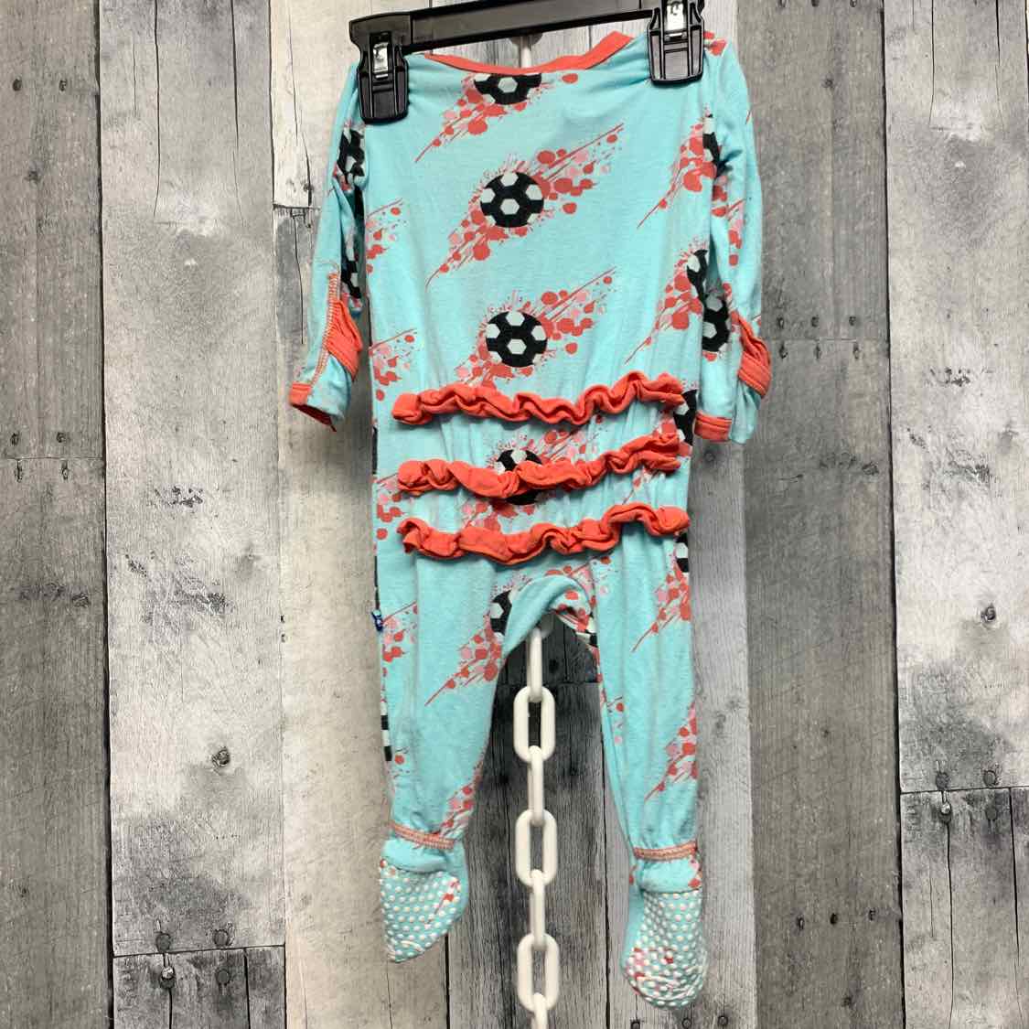 Size 3-6 Months Teal/Pink Bamboo Footy PJs - OodlesCB