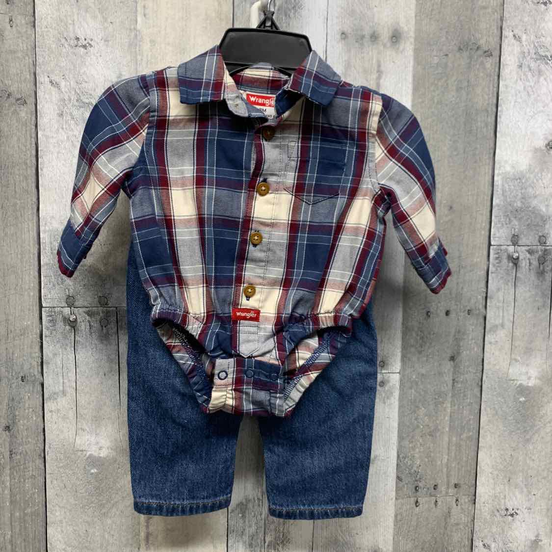 Size 3 Months Blue Plaid Wrangler Shirt/Pants
