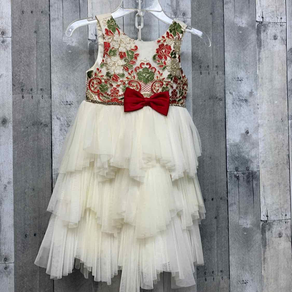 Size 5T Ivory/Red Name Brand Dress - Party