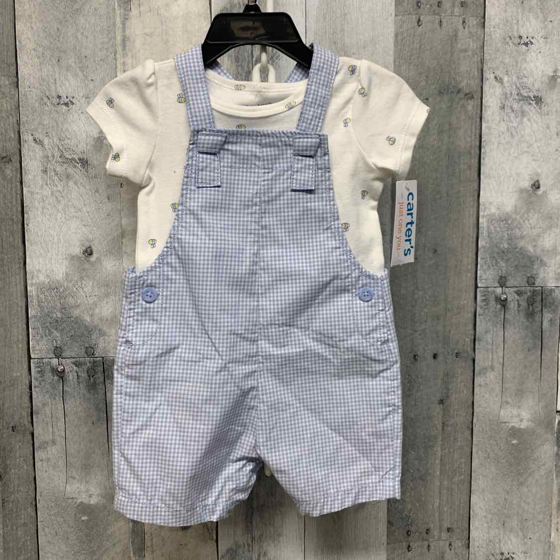 Size 9 Months White/Blue Just One You Shirt/Shorts - OodlesCB