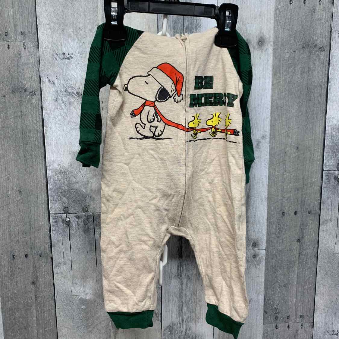 Size 3-6 Months Green Plaid Peanuts Romper