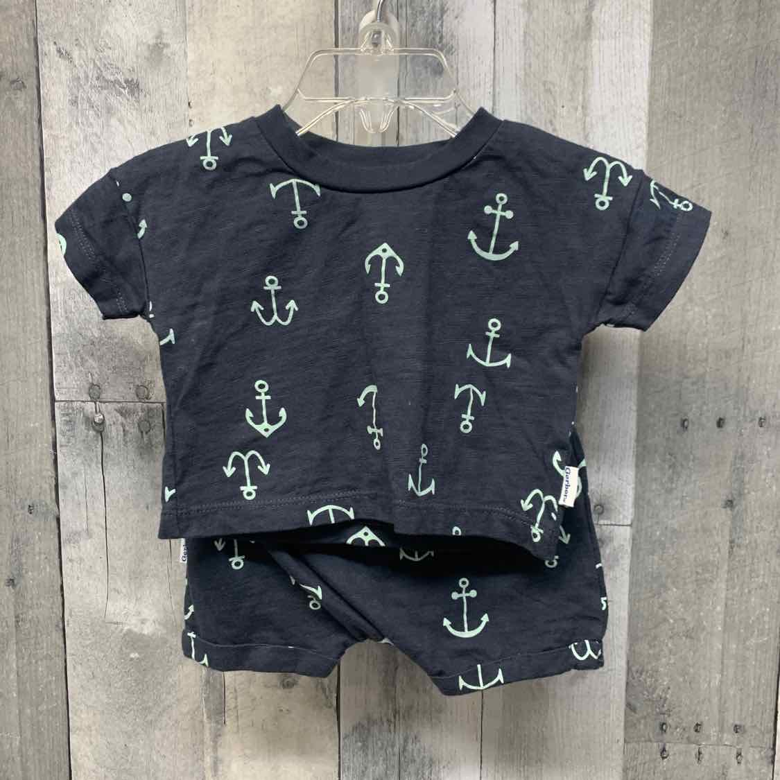 Size 0-3 Months Gray/Navy Gerber Shirt/Shorts