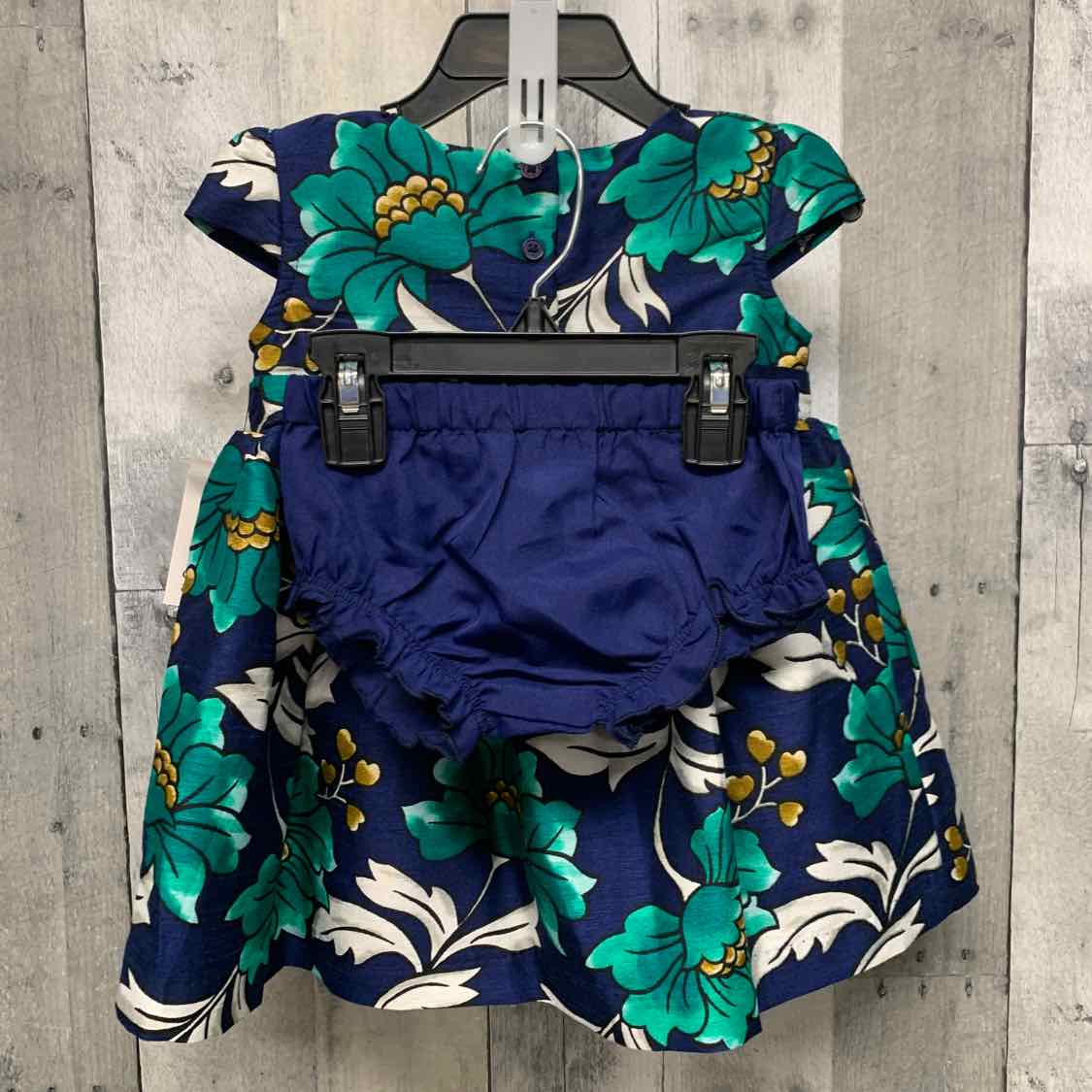 Size 12 Months Navy/Green Crown & Ivy Dress - Party