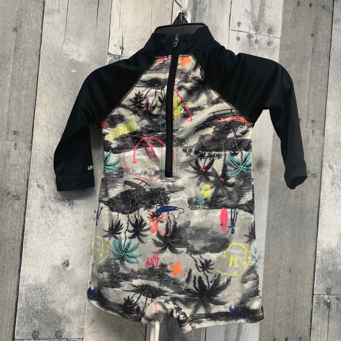 Size 3 Months Gray/Black Hurley 1pc Swim Suit - OodlesCB