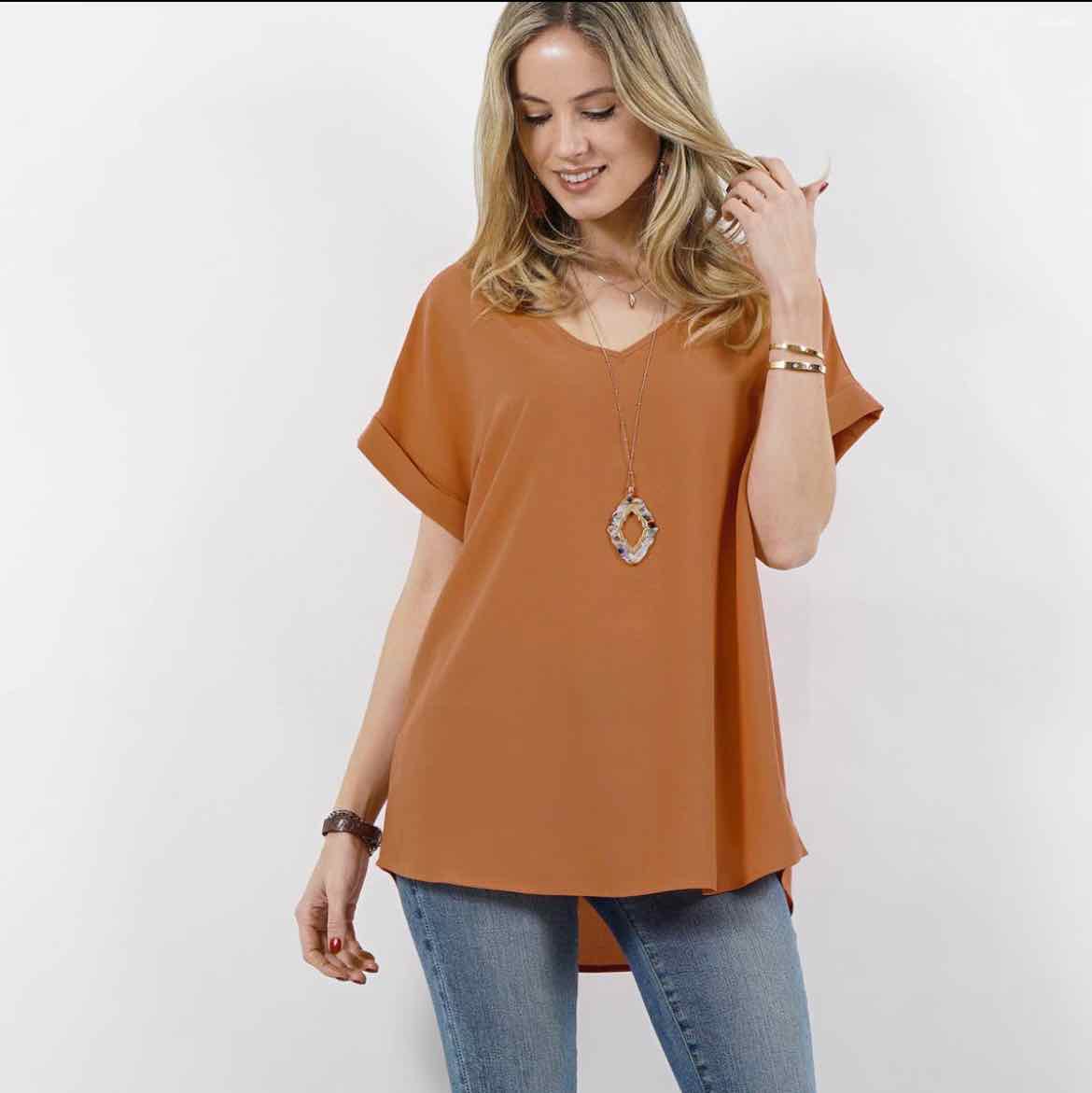 Almond 42pops Woven V-Neck Shirt - OodlesCB