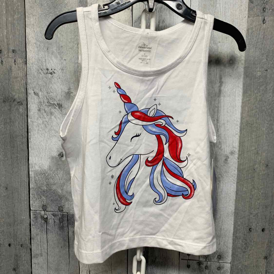 Size 6/6X White Graphic Holiday Brands Tank Top