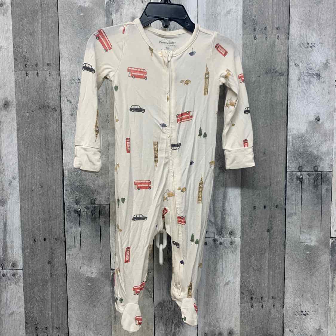 Size 6 Months Ivory Print Carter's Footy PJs