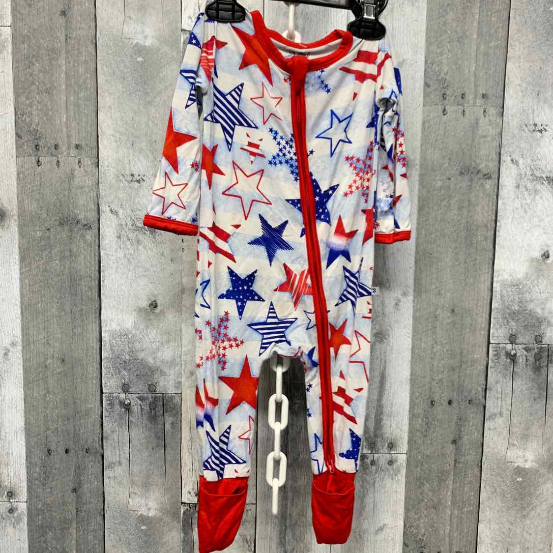 Size 3-6 Months Red/White/Blue Bamboo Footy PJs
