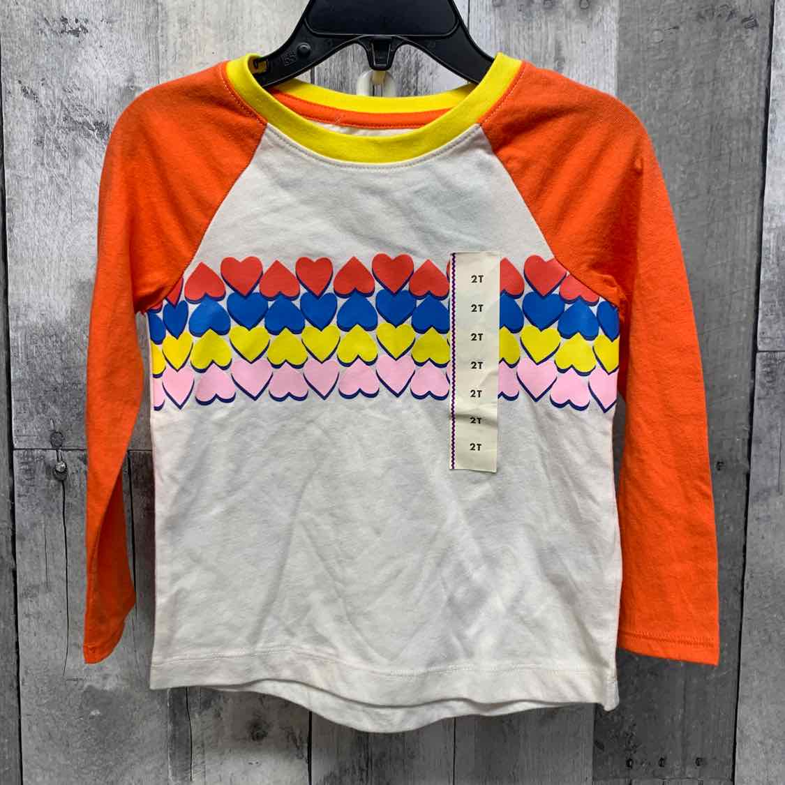 Size 2T Orange/White Cat & Jack Long Sleeve Shirt