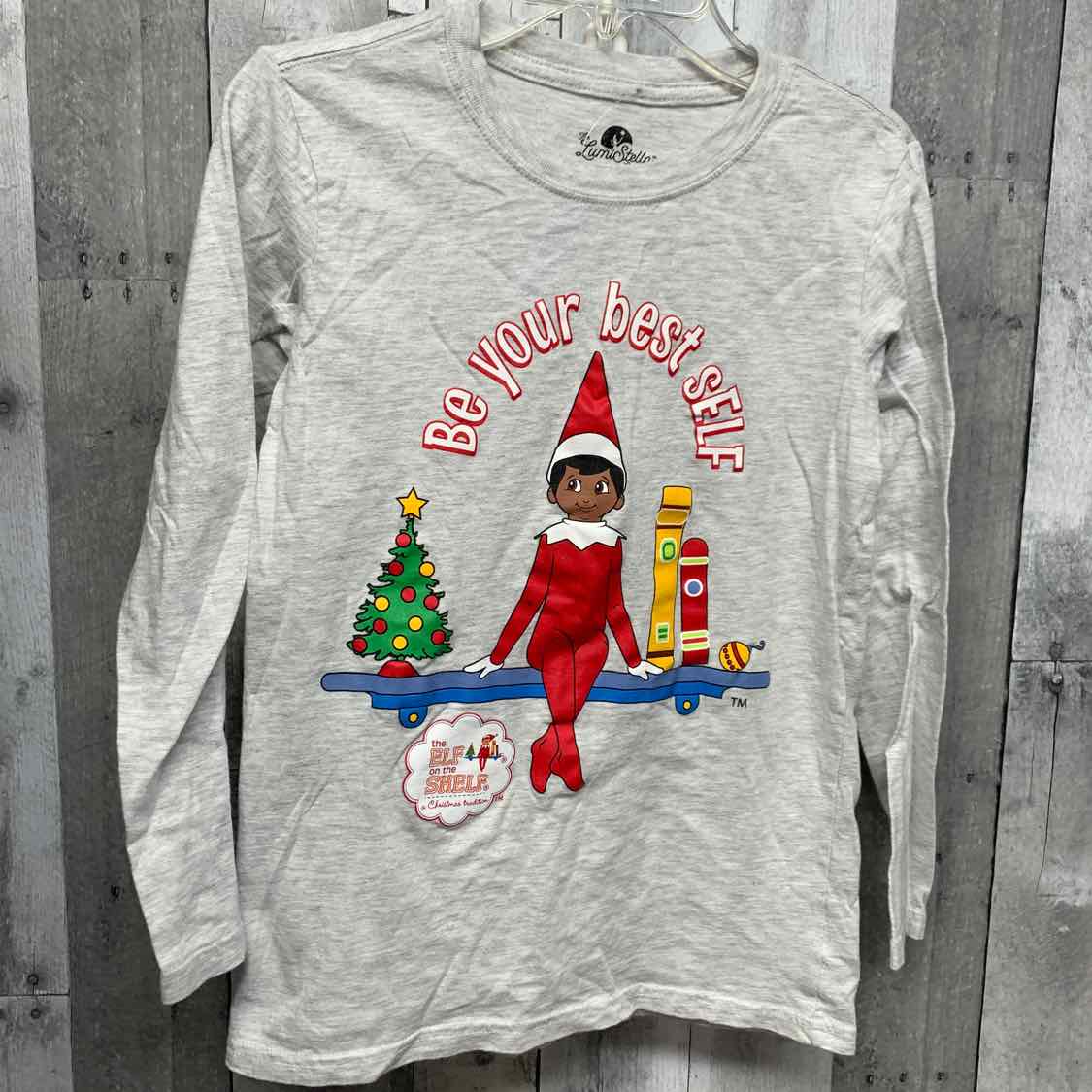 Size 12 Gray Graphic Holiday Brands Long Sleeve Shirt