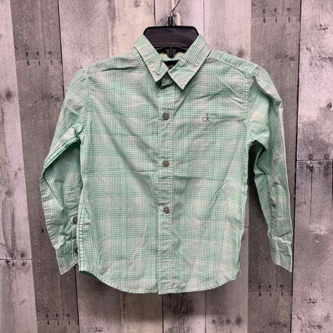 Size 7 Green Plaid Calvin Klein LS Button Up