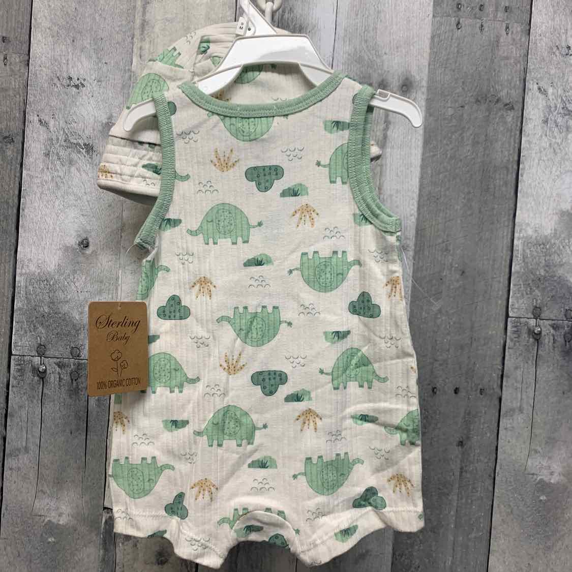 Size 9 Months White/Green B Brand Romper