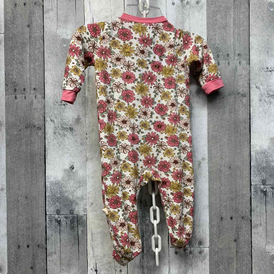 Size 0-3 Months Pink Floral Print Bamboo Footy PJs