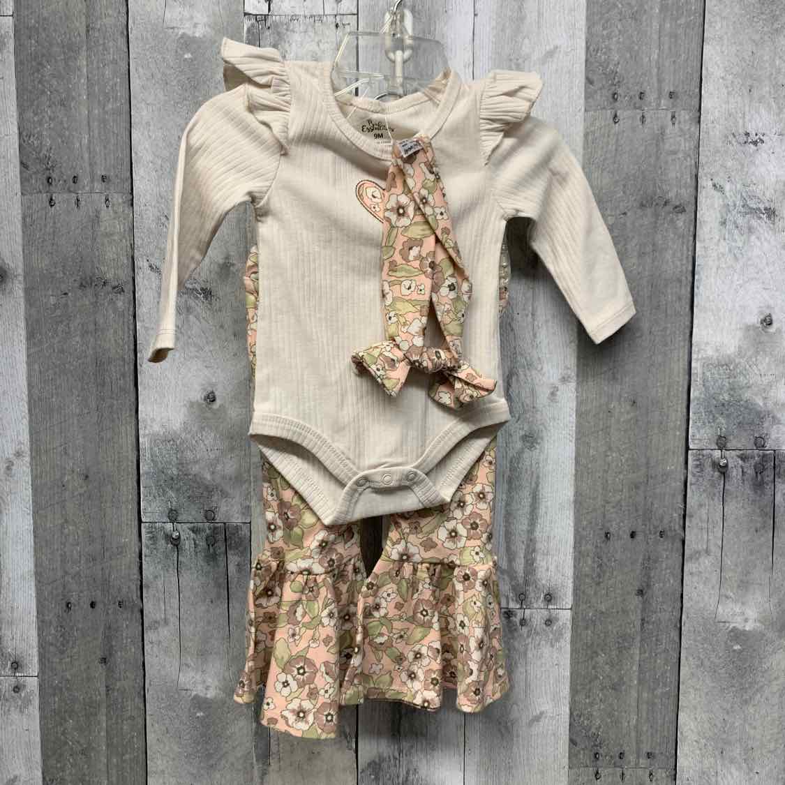 Size 9 Months Ivory/Pink Baby Essentials Shirt/Leggings