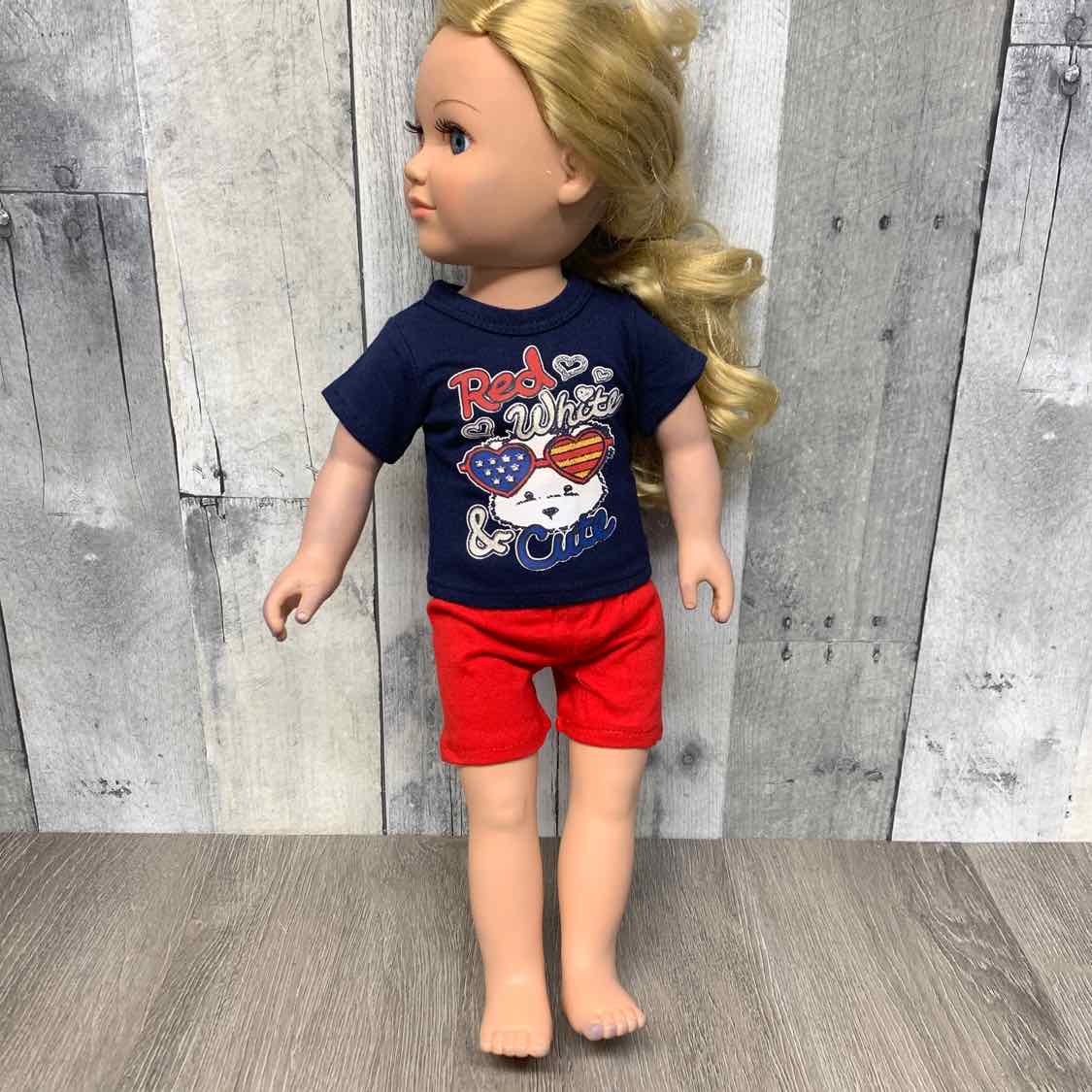 2pc 18" Red,White & Cute Top/Shorts - OodlesCB