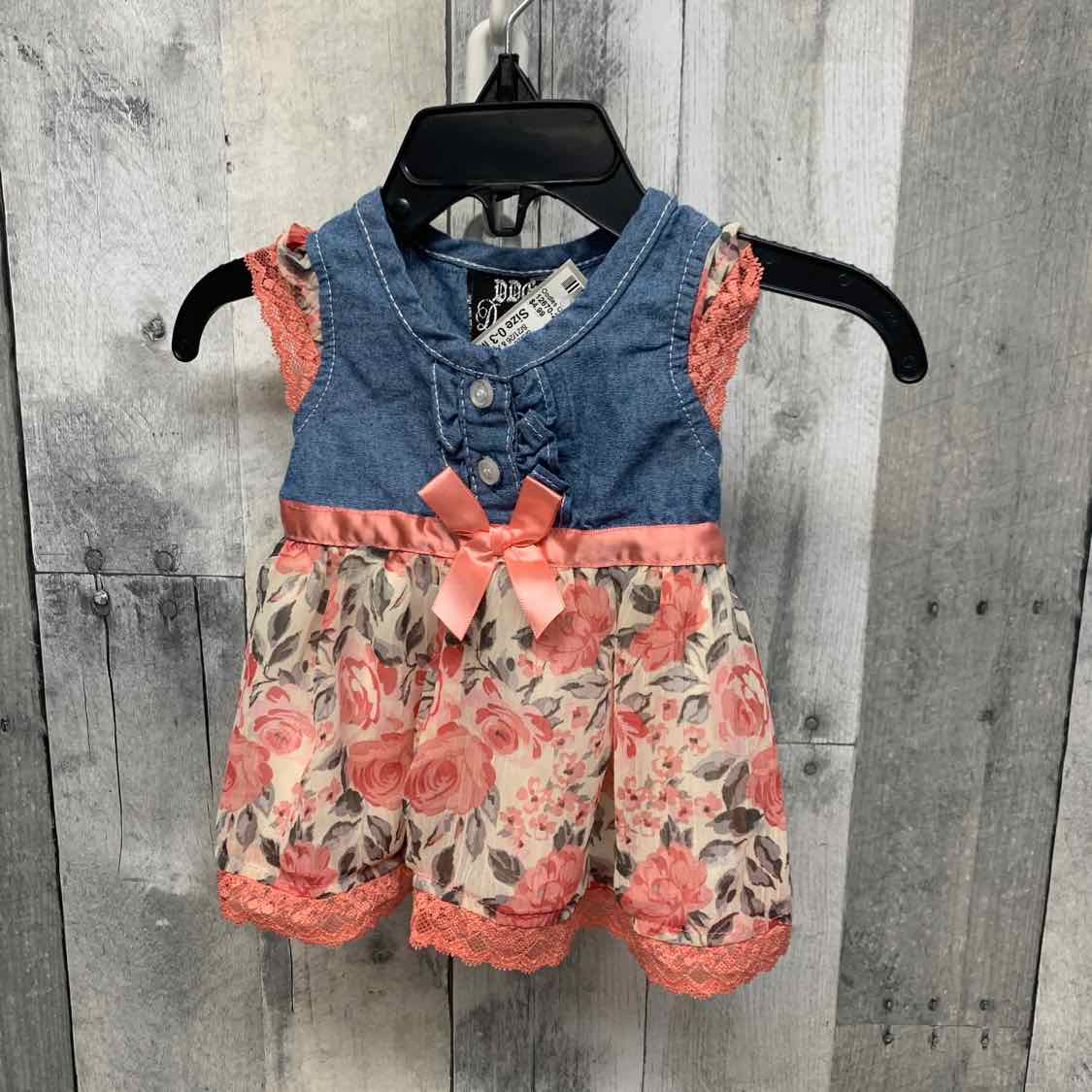 Size 0-3 Months Denim/Pink Mid Brand Dress