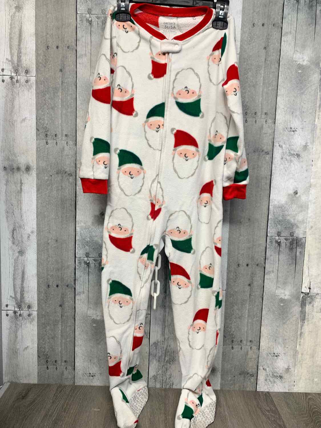 Size 5 White Print Carter's Footy PJs