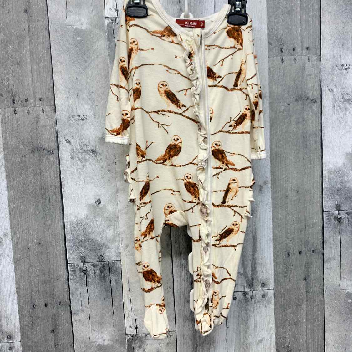 Size 3-6 Months White/Brown Bamboo Footy PJs - OodlesCB