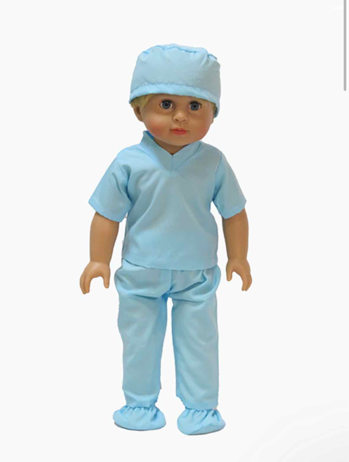 7pc 18" Doctor Scrubs Set Top/Pants/Booties/Cap/Mask/Coat/Clipboard - OodlesCB