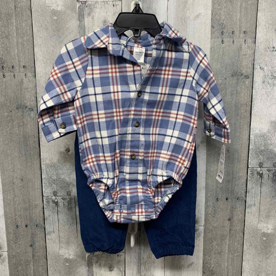 Size 6 Months Navy Plaid Carter's Shirt/Pants