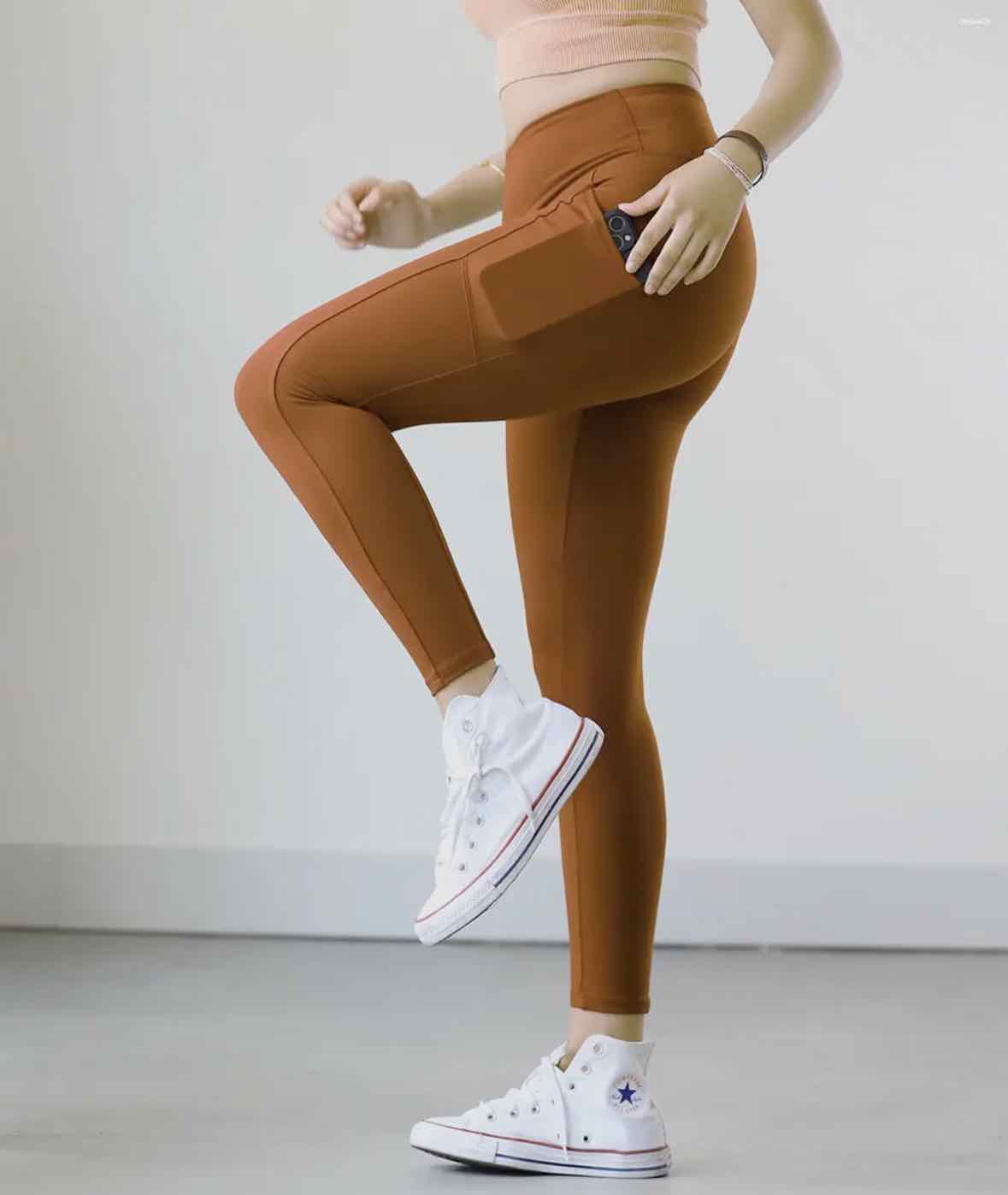 Almond 42pops Brushed Microfiber Full Length Leggings - OodlesCB