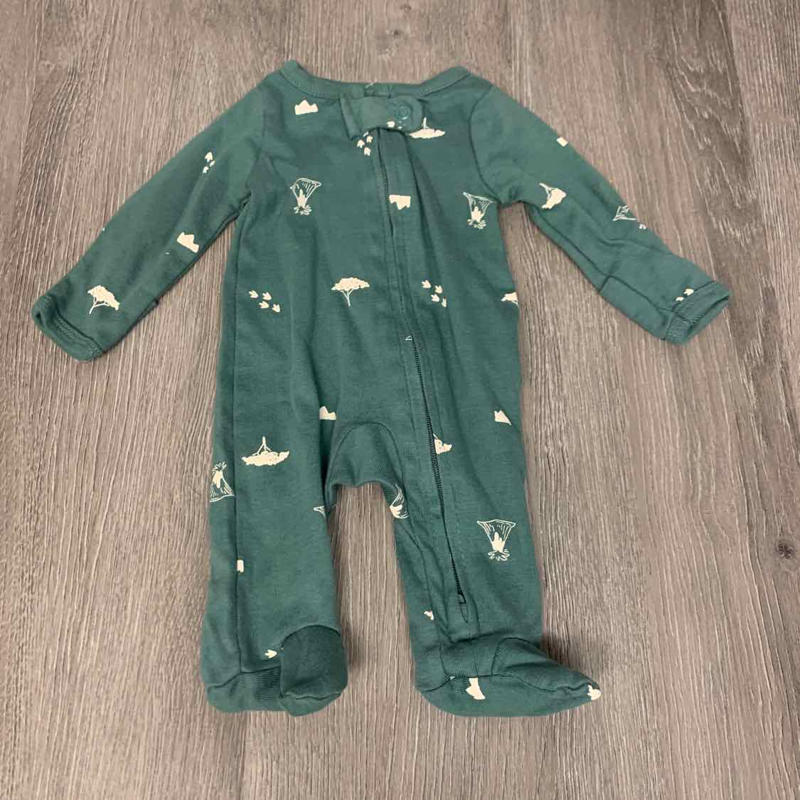 Size Preemie Green Print Child of Mine Footy PJs - OodlesCB