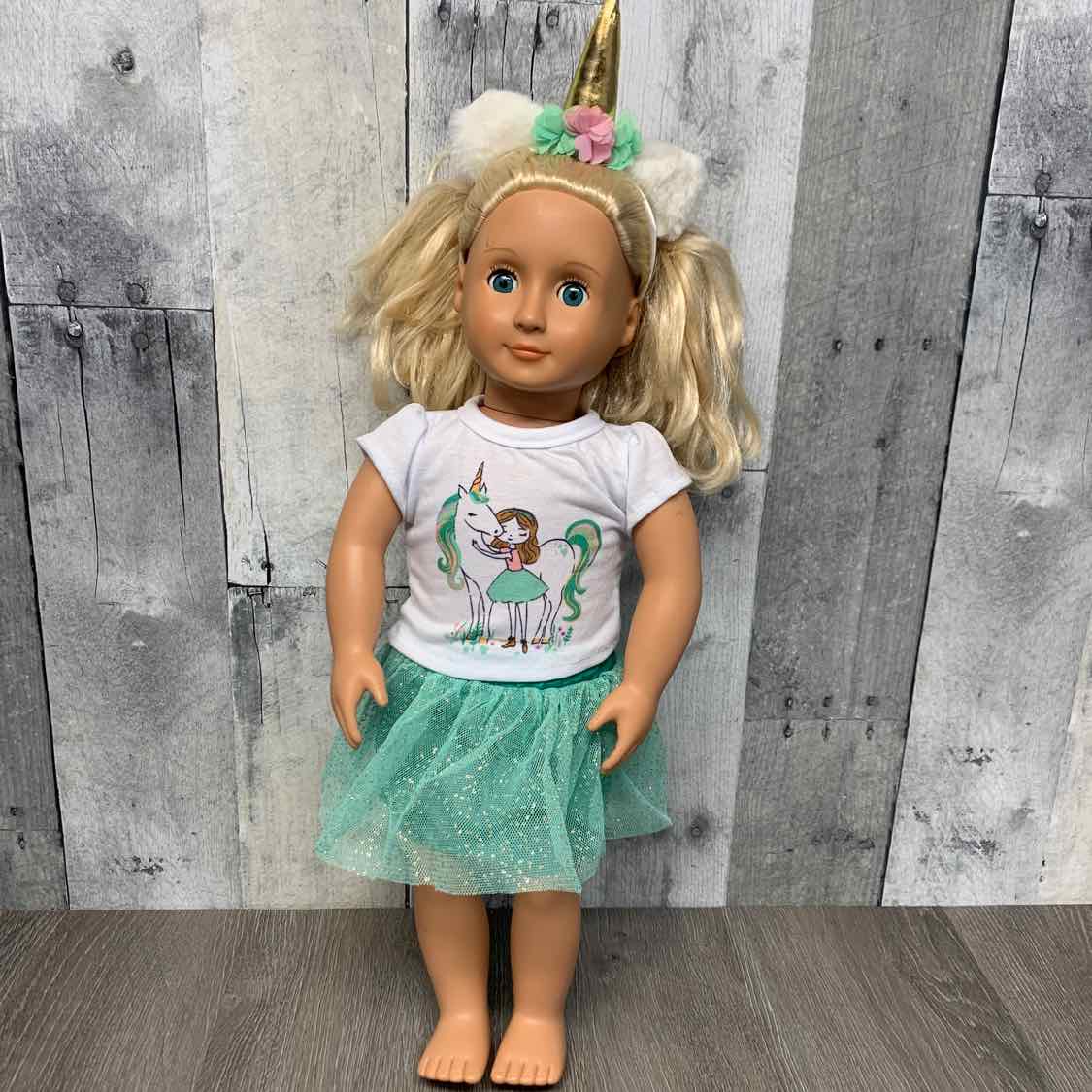3pc 18" Green Blooming Unicorn Shirt/Skirt/HB - OodlesCB