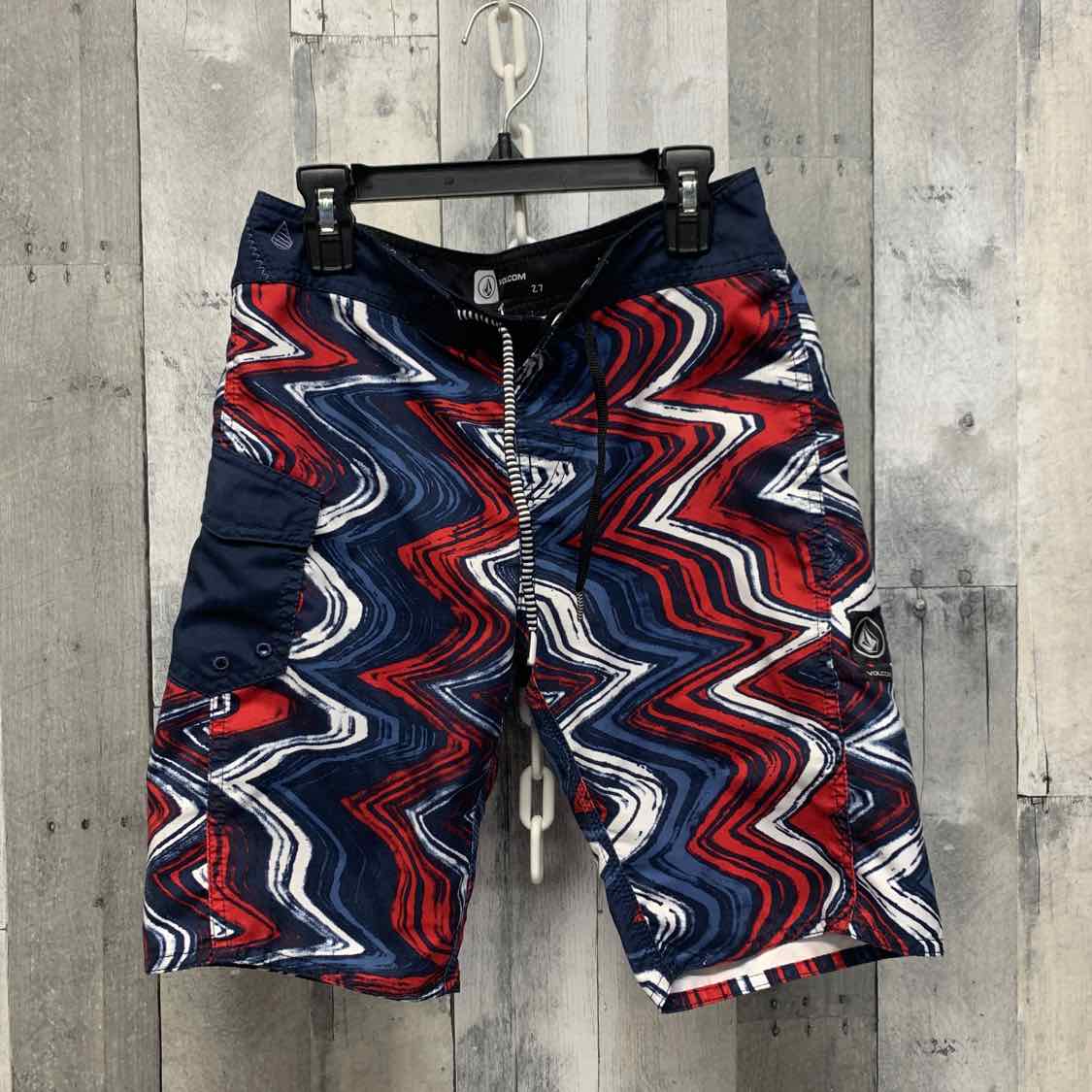 Size 12/14 Navy/Red Volcom Swim Trunks