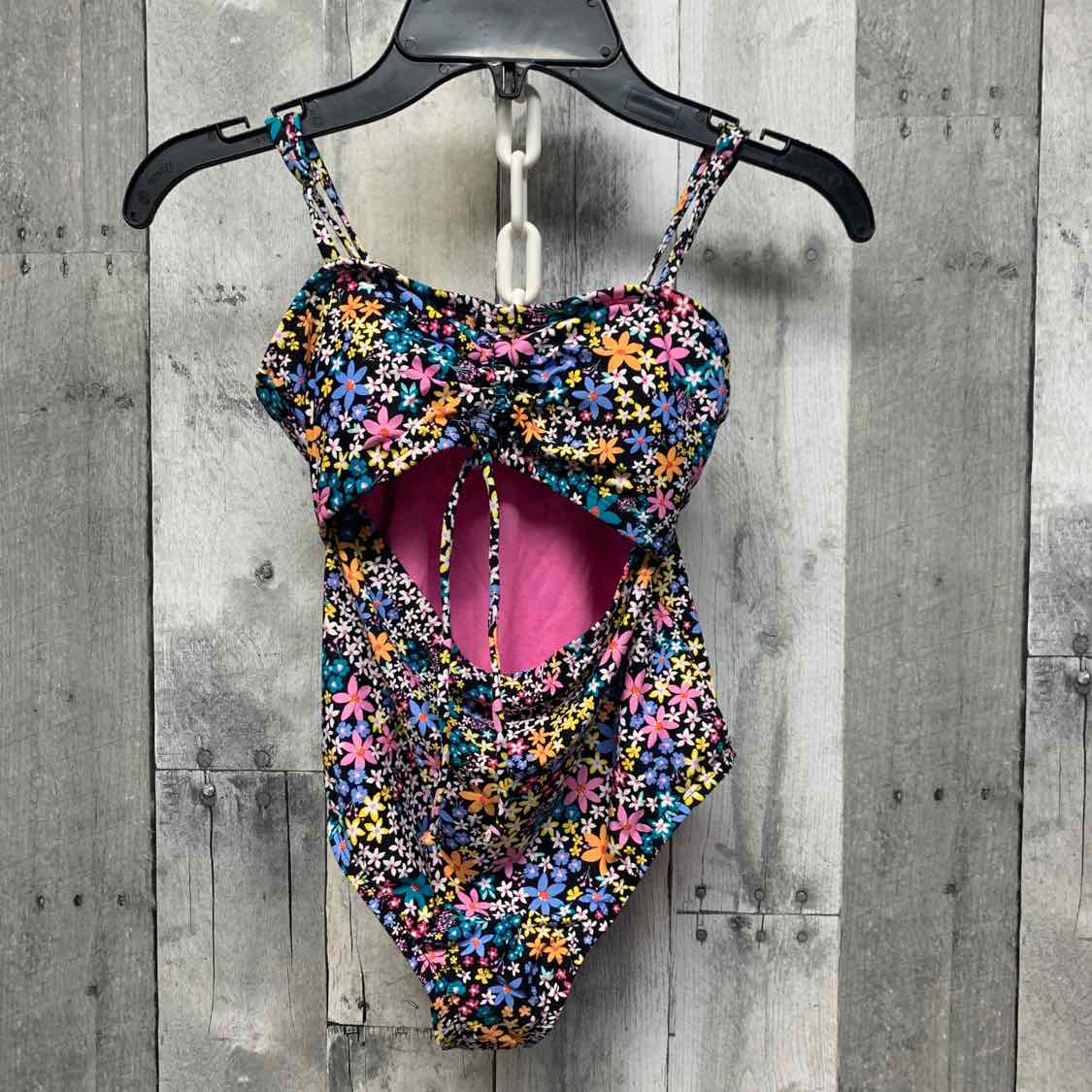 Size 10 Black Floral Print Mid Brand Swim Suit - 1pc - OodlesCB