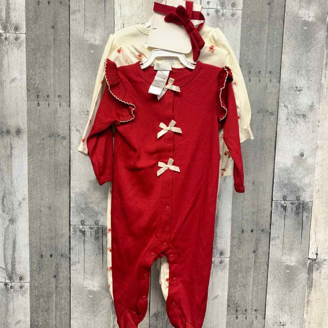 Size 6-9 Months Red/Ivory Nicole Miller Footy PJs