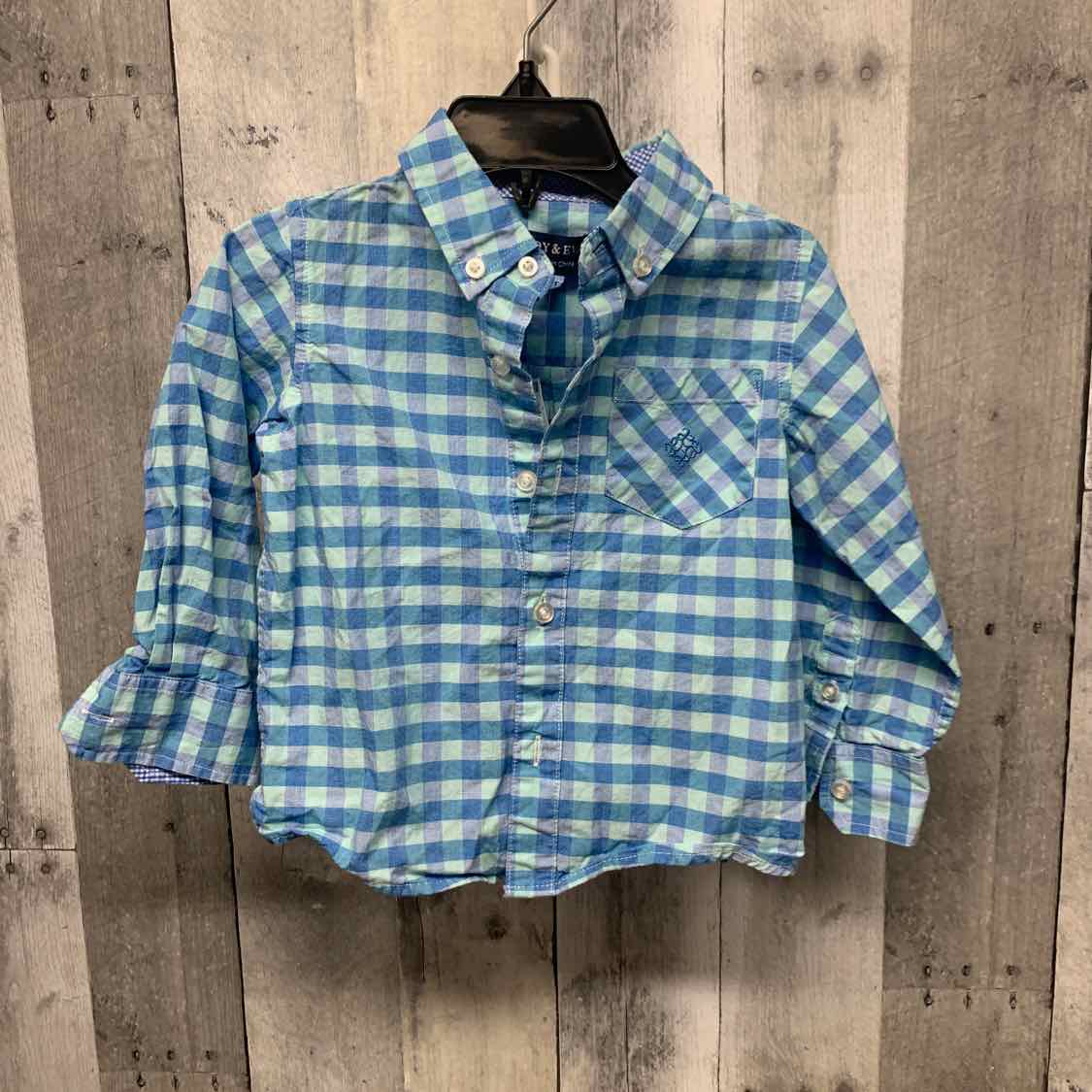 Size 2T Blue Plaid Mid Brand LS Button Up