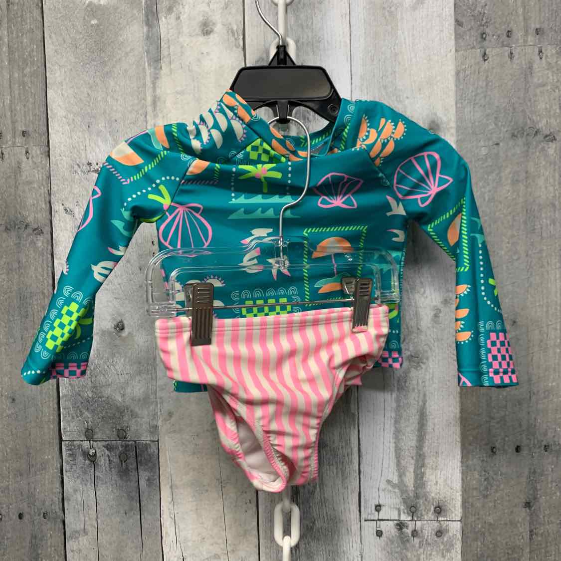 Size 12 Months Teal/Pink Cat & Jack Swim Suit - 2pc+