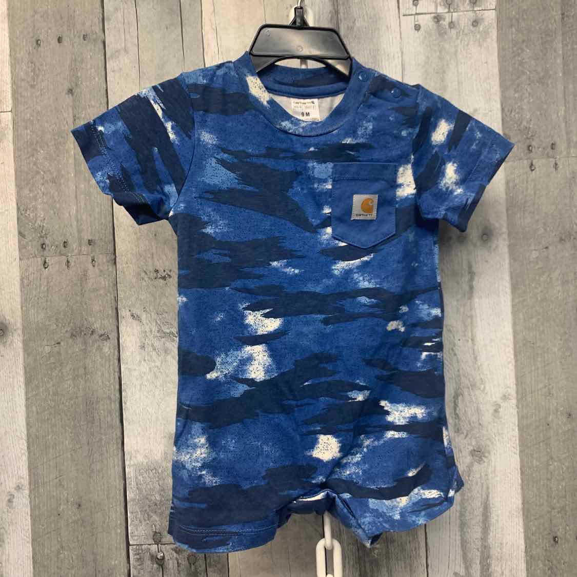 Size 9 Months Blue Print Carhartt Romper - OodlesCB