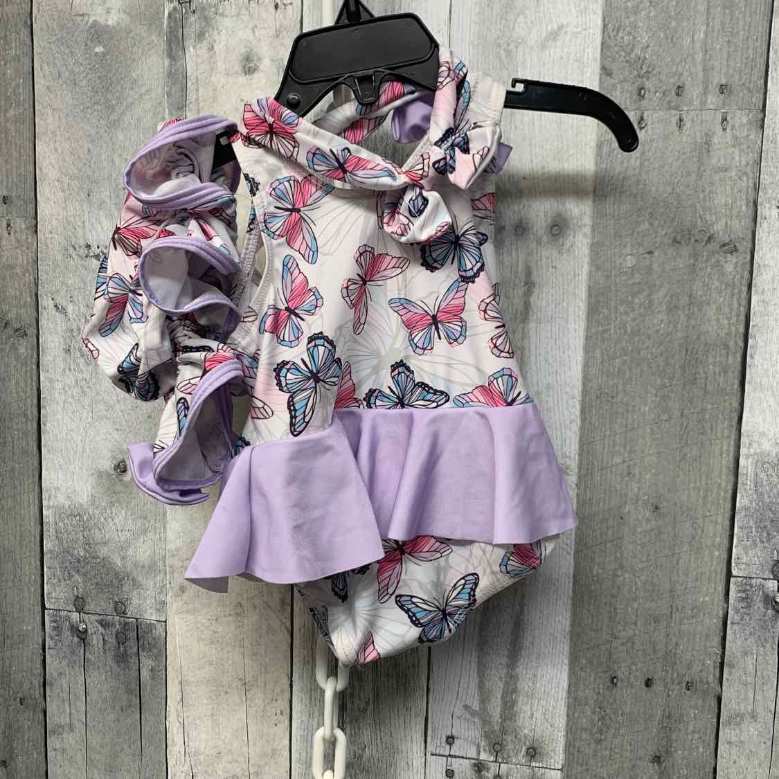 Size 12-18 Months White/Purple B Brand Swim Suit - 1pc