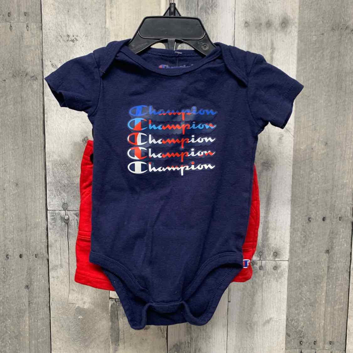 Size 9 Months Navy/Red Champion Shirt/Shorts - OodlesCB