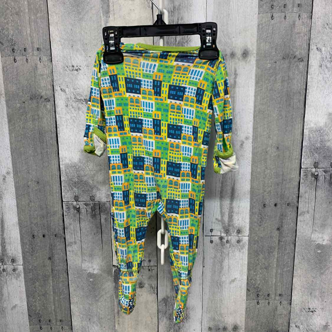 Size 3-6 Months Green/Blue Bamboo Footy PJs