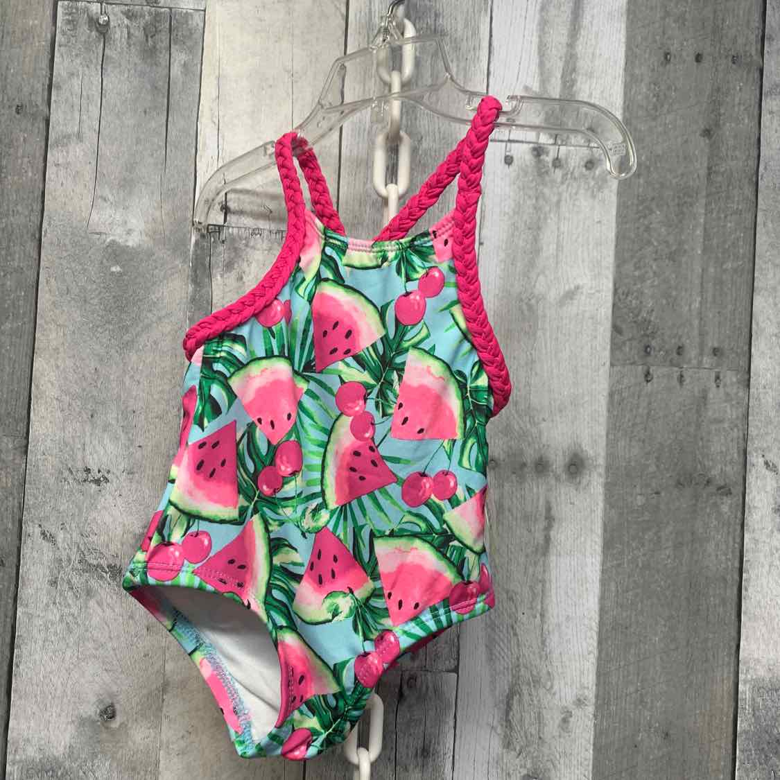 Size 12 Months Blue Floral Print Penelope Mack Swim Suit - 1pc