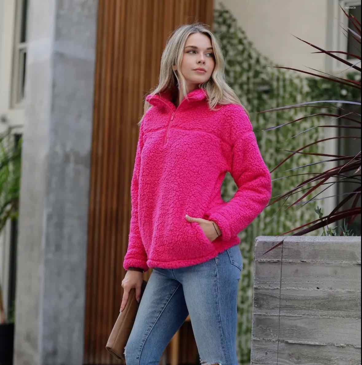 Hot Pink 42pops Soft Sherpa Half Zip Pull Over