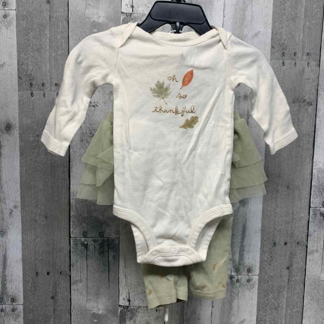 Size 6 Months White/Green Just One You Shirt/Leggings